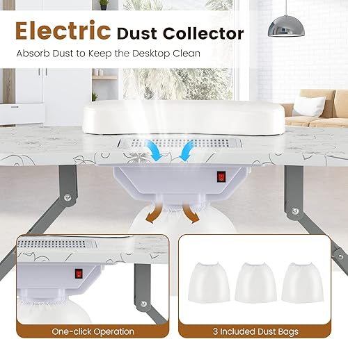 Miniatura 2 de GOFLAME Mesa de manicura para uñas, escritorio plegable para técnico de uñas con ventilación eléctrica descendente, lámpara LED flexible,