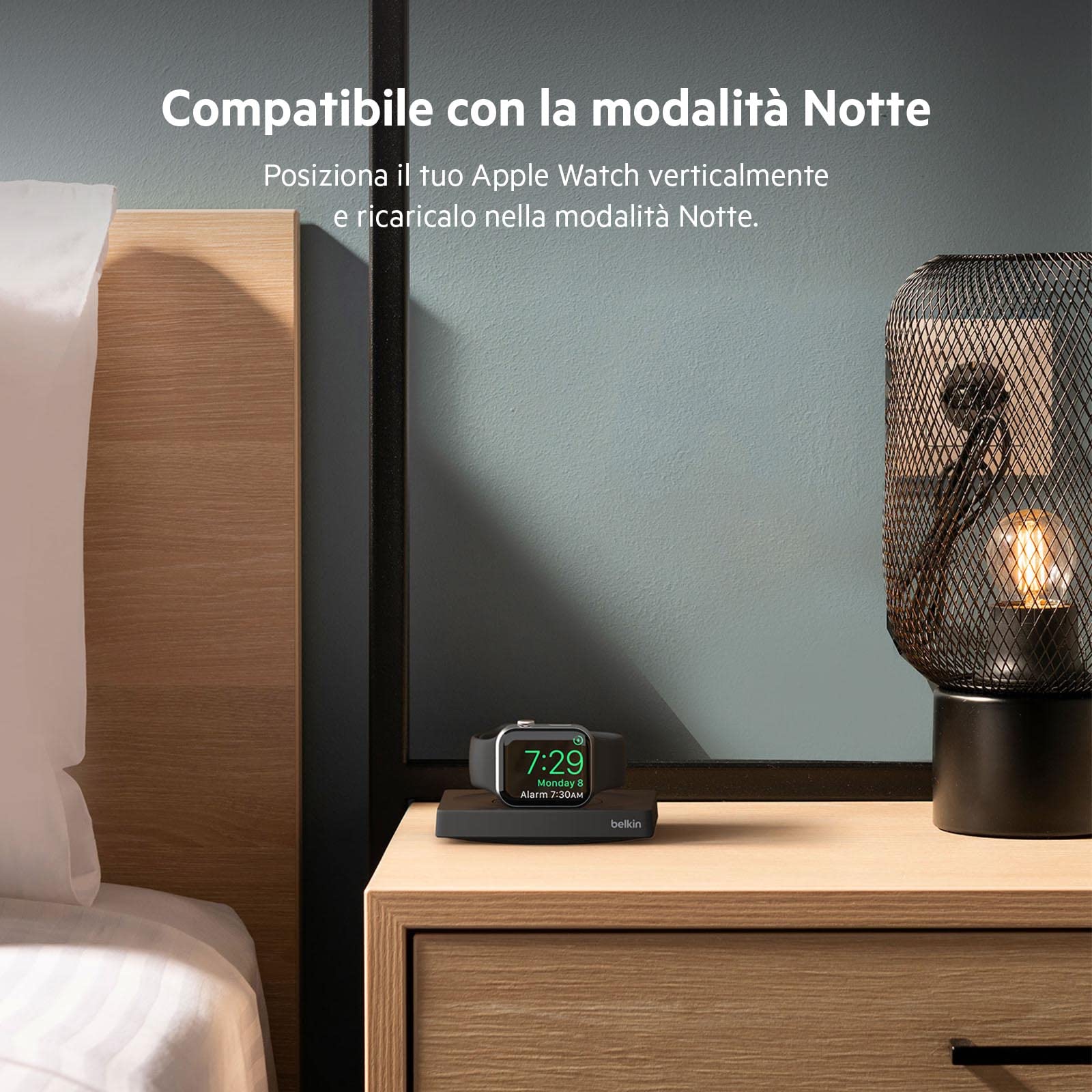 Belkin Caricabatteria per Apple Watch, Tappetino di ricarica wireless rapida da viaggio certificato MFi, modalità Notte, design minimalista, cavo USB-C incluso, Apple Watch Series 8, 7, 6, 5, Ultra