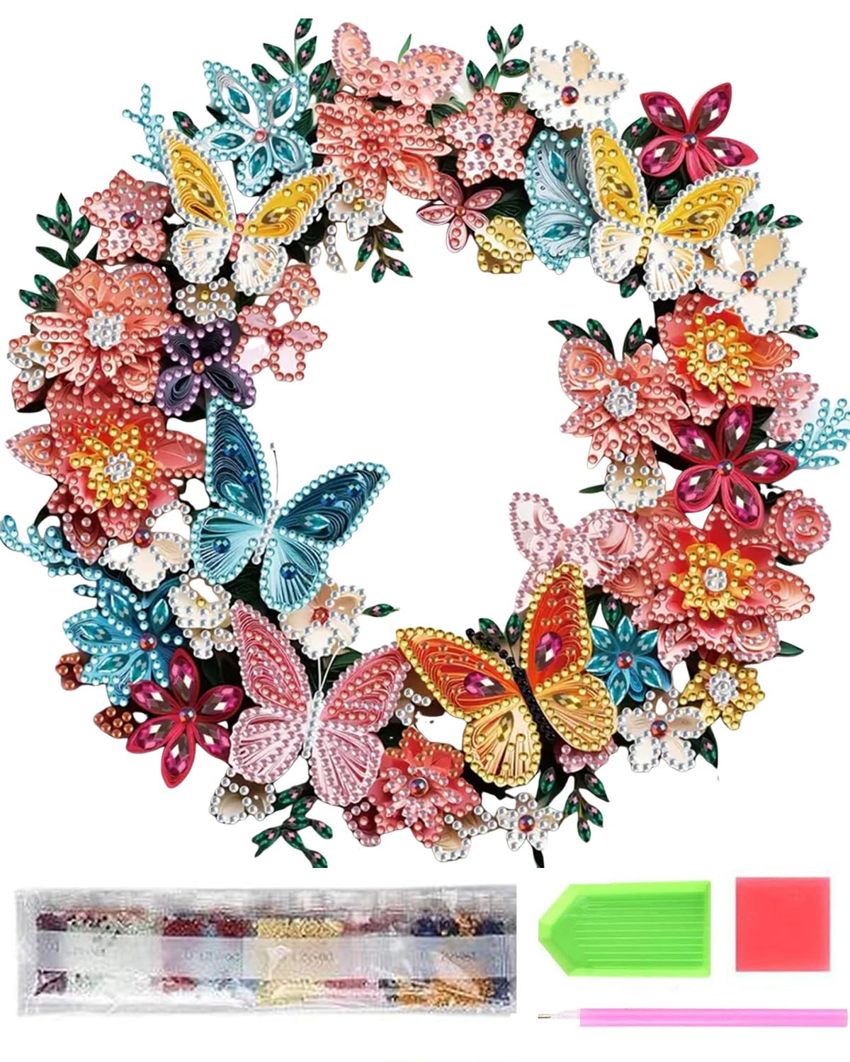 SensaBliss ダイヤモンドアート ダイアモンドビーズ絵画キット 5D モザイクアート ダイヤモンド塗装 DIY 手作り絵画 手芸キット かわいい 芸術品 装飾 家の壁の装飾 全面貼り付けタイプ 30x30cm (花+蝶)