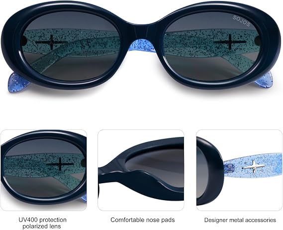 SOJOS Retro Oval Polarized Sunglasses for Women Men 90s Vintage UV400 Protection Tiny Sun Glasses SJ2286 | UV400 Protection Comfortable Fit Stylish Design Work Great for Driving and Outdoor Activities SJ2286