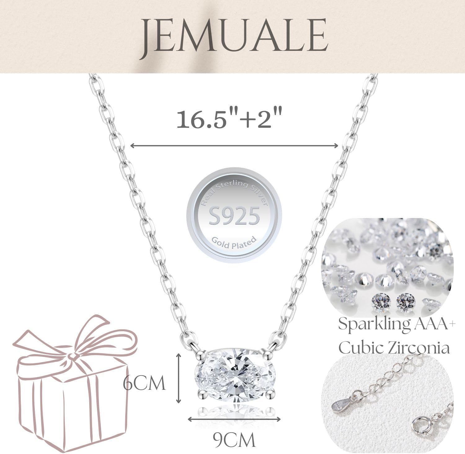 Sterling Silver Necklace for Women Solitaire Oval Pendant Neckalce Dainty Sparkling Cubic Zirconia Necklaces for Women Silver Jewelry Gifts - Image 7