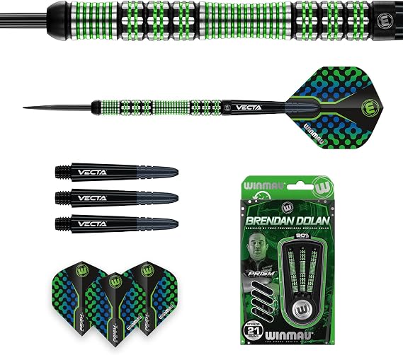 WINMAU Brendan Dolan Professional Tungsten Darts Set with Flights and Stems (Shafts)