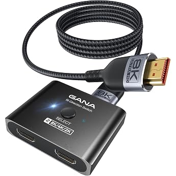 GANA HDMI 2.1 Switch Ultra HD 8K Bidirectional Splitter 4K @ 120Hz 8K @ 60Hz Aluminium Selector for PS5/PS4 Xbox Roku TV Fire Stick Black  With 1.2M Cable