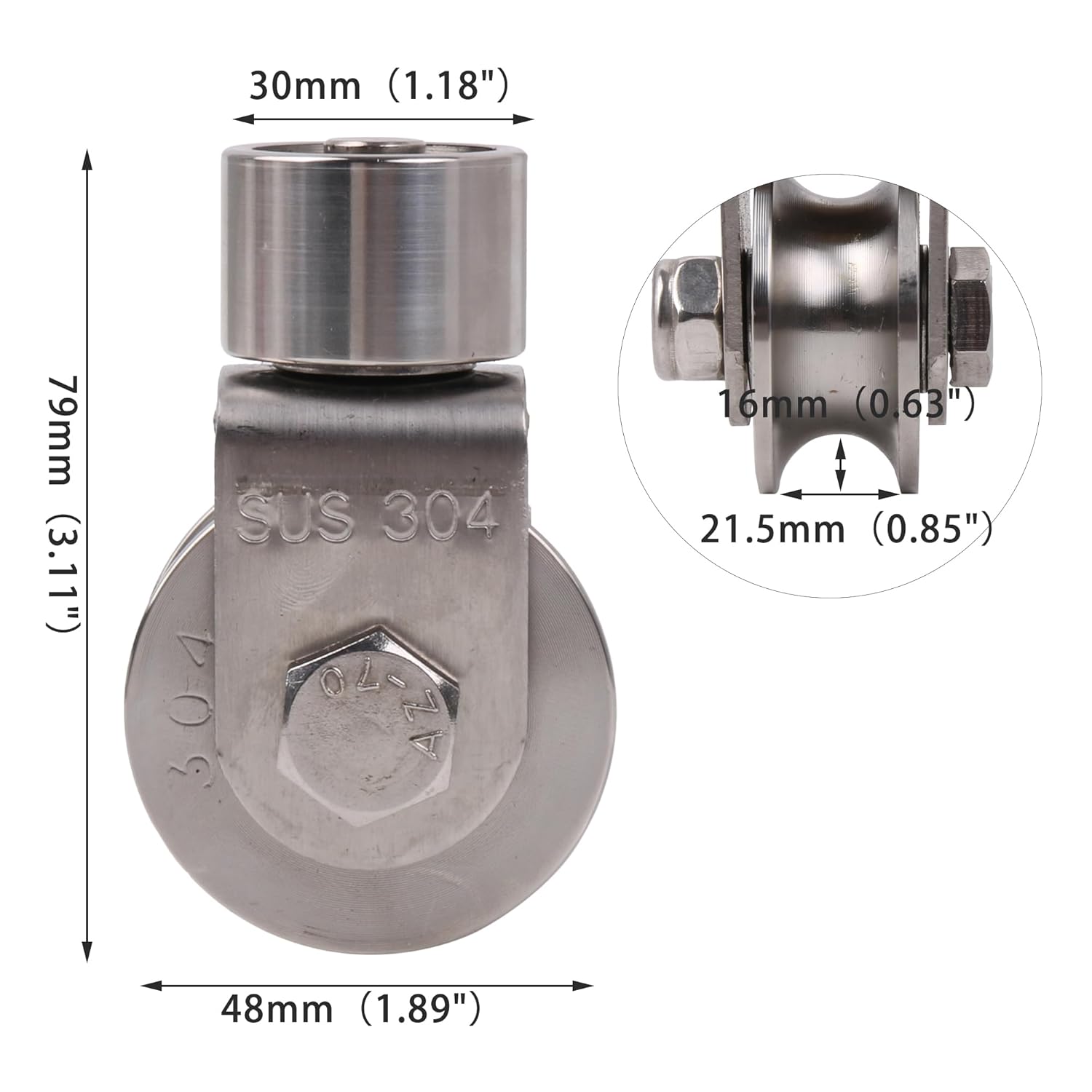 CNBTR Stainless Steel Round Head Swivel U Type Track Roller for Foldable Sliding Gate