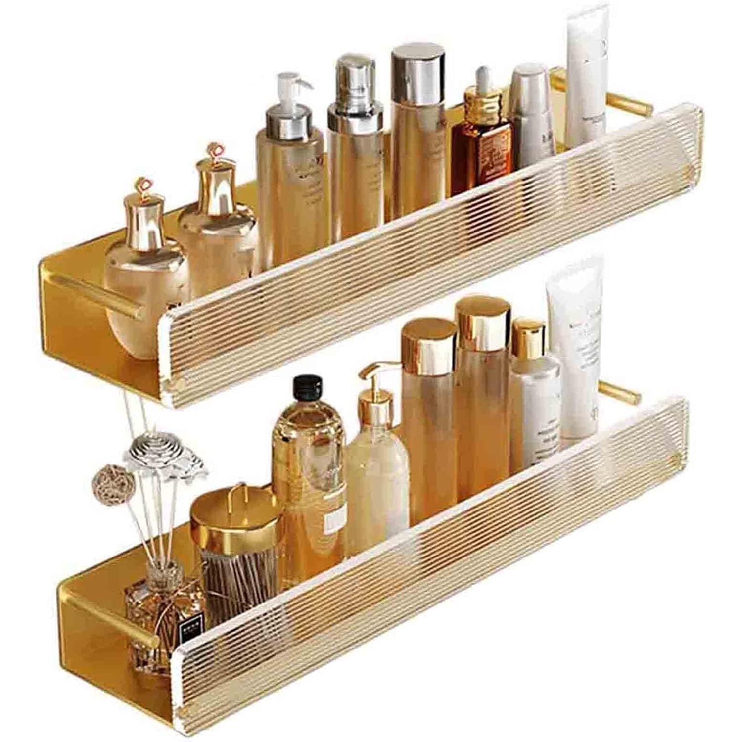 Estantería Cocina y Baño Estante De Baño Pared Cesta Ducha Sin Espacio Perforación Acrílico Aluminio Para Inodoro Estanteria Ducha(C,50cm)