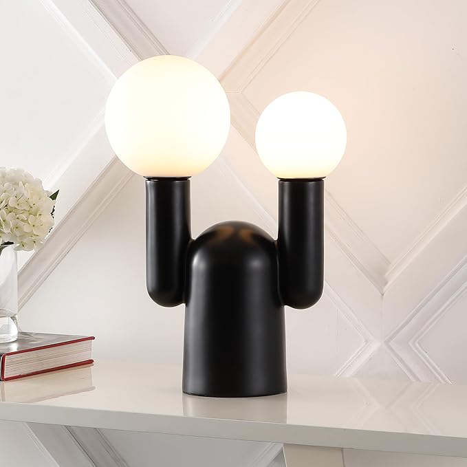 JONATHAN Y JONATHAN Y JYL4063A Leif 19" 2-Light Modern Mid-Century Resin/Iron/Frosted Glass Nordic Cactus LED Table Lamp, Black, for Living Room, Office, Bedroom photo 2