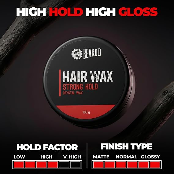 BEARDO Stronghold Hair Wax 100 gm | Glossy Finish Men's Styling Wax with Strong Hold and Shine - 3.4 Fl Oz
