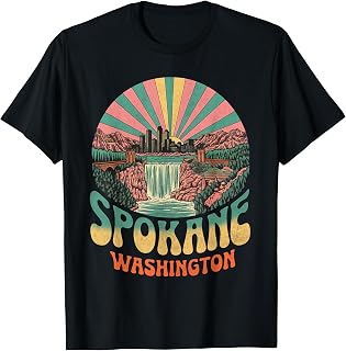 Vintage Spokane Washington Sunset Skyline Cityscape Retro T-Shirt