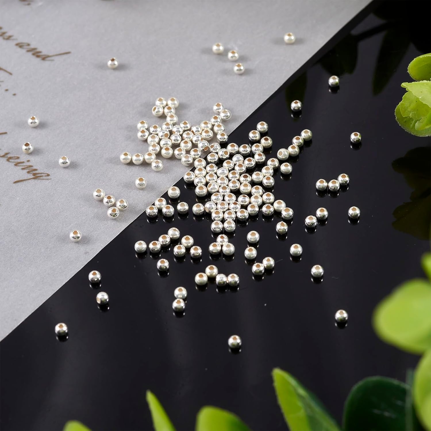 150Pcs 2mm 925 Sterling Silver Beads Smooth Silver Large Hole Round Beads Sterling Silver Metal Spacer Beads for DIY Bracelet Necklace Earring Jewelry Making