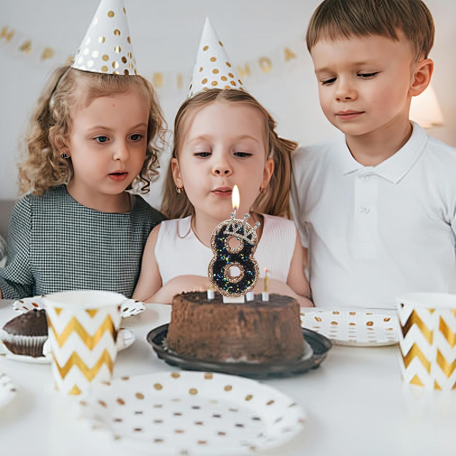 Birthday Number 15 Black Crown Candles, Glitter Number 15 Candle Cake Topper with Sequins for Celebrations (Black, 15) image 4