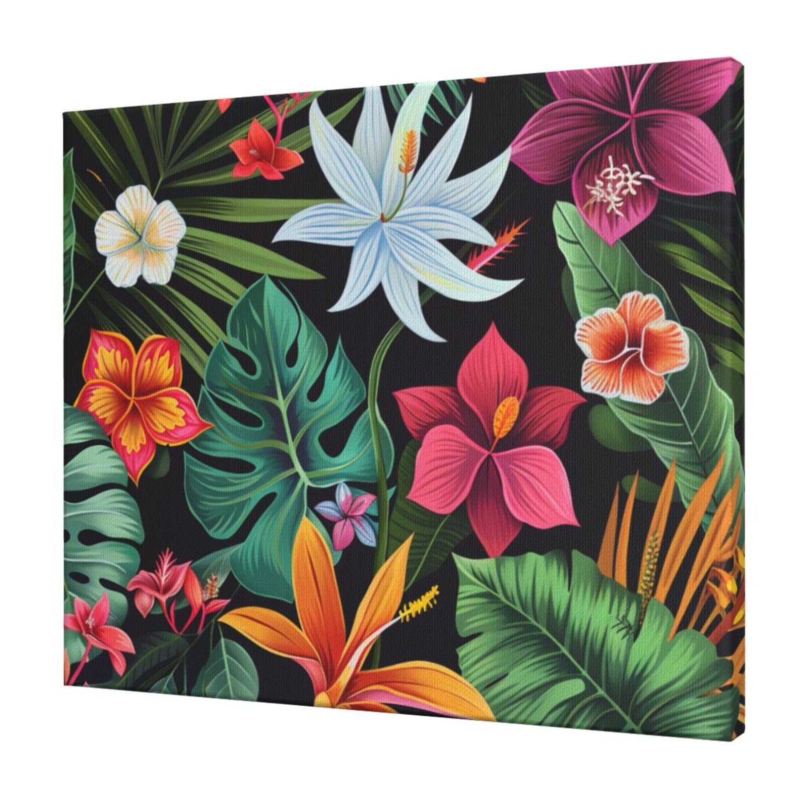 YKLJG Tropical Flowers Printed Wall Art Canvas Prints 60x50 CM Wooden Framed Picture Painting Artwork for Bedroom Kitchen Home Office Decor