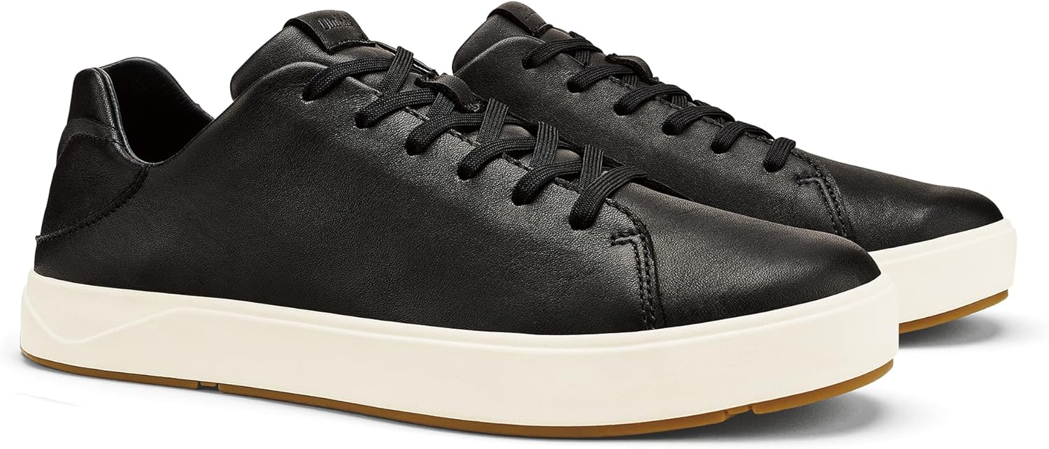 OLUKAI Lae'ahi Li 'ILI Men's Leather Sneakers, Supple Full-Grain Leather Shoes, Drop-in Heel & All Weather Rubber Soles 11 Onyx/Onyx image 4 of 6 B0D8JXY9CJ