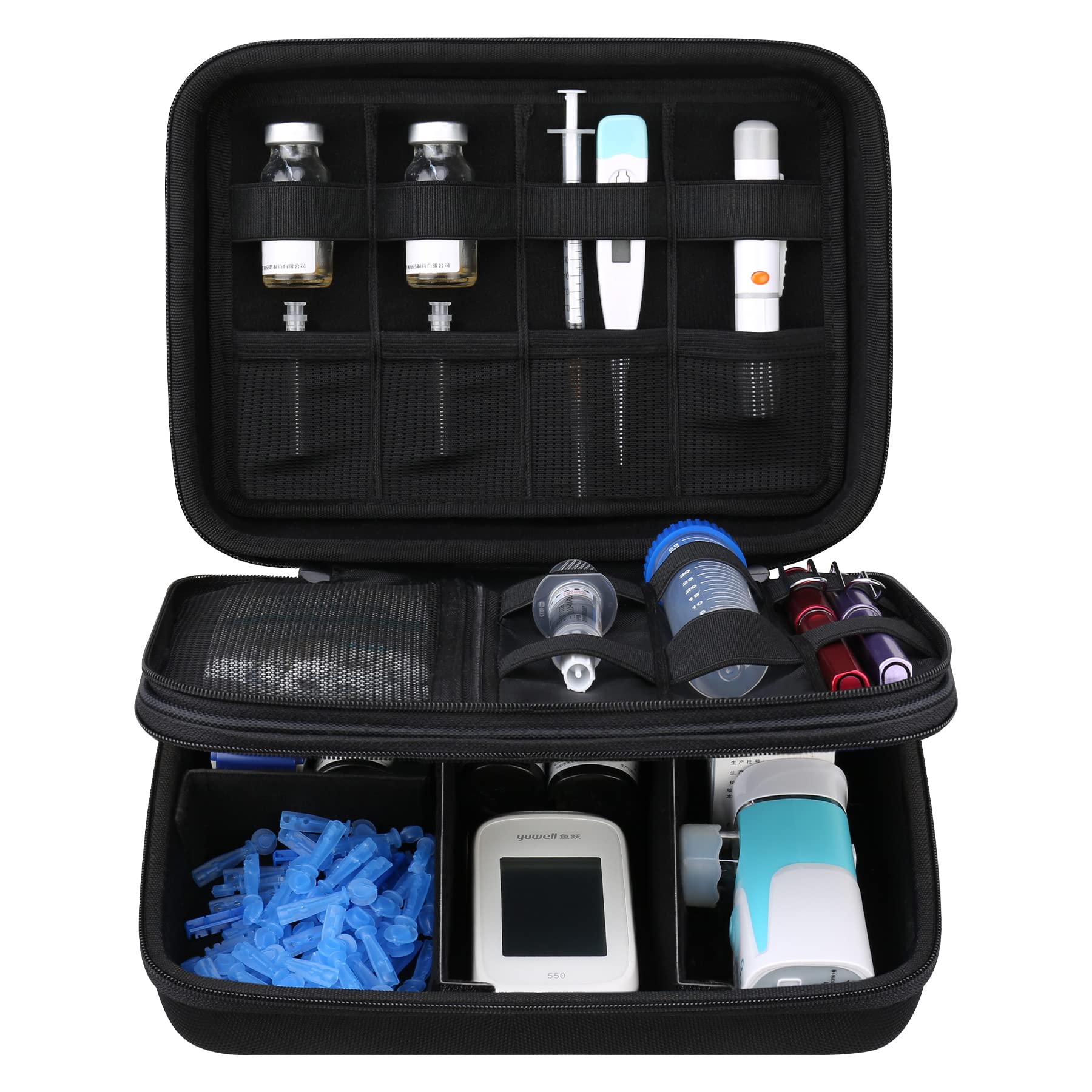 Elonbo Diabetic Supplies Case, Glucose Meter Portable Travel Storage Bag, Insulin Pen and Medication Carrying Case for Diabetic Meter, Insulin Pen, Test Strips, Lancets, Syringe, Needles,Inhaler