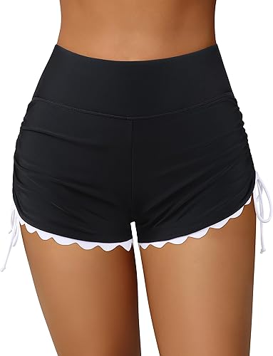 ATTRACO - Pantalones cortos de natación para mujer, de cintura alta, traje de baño, pantalones cortos de baño, pantalones cortos de tabla de surf