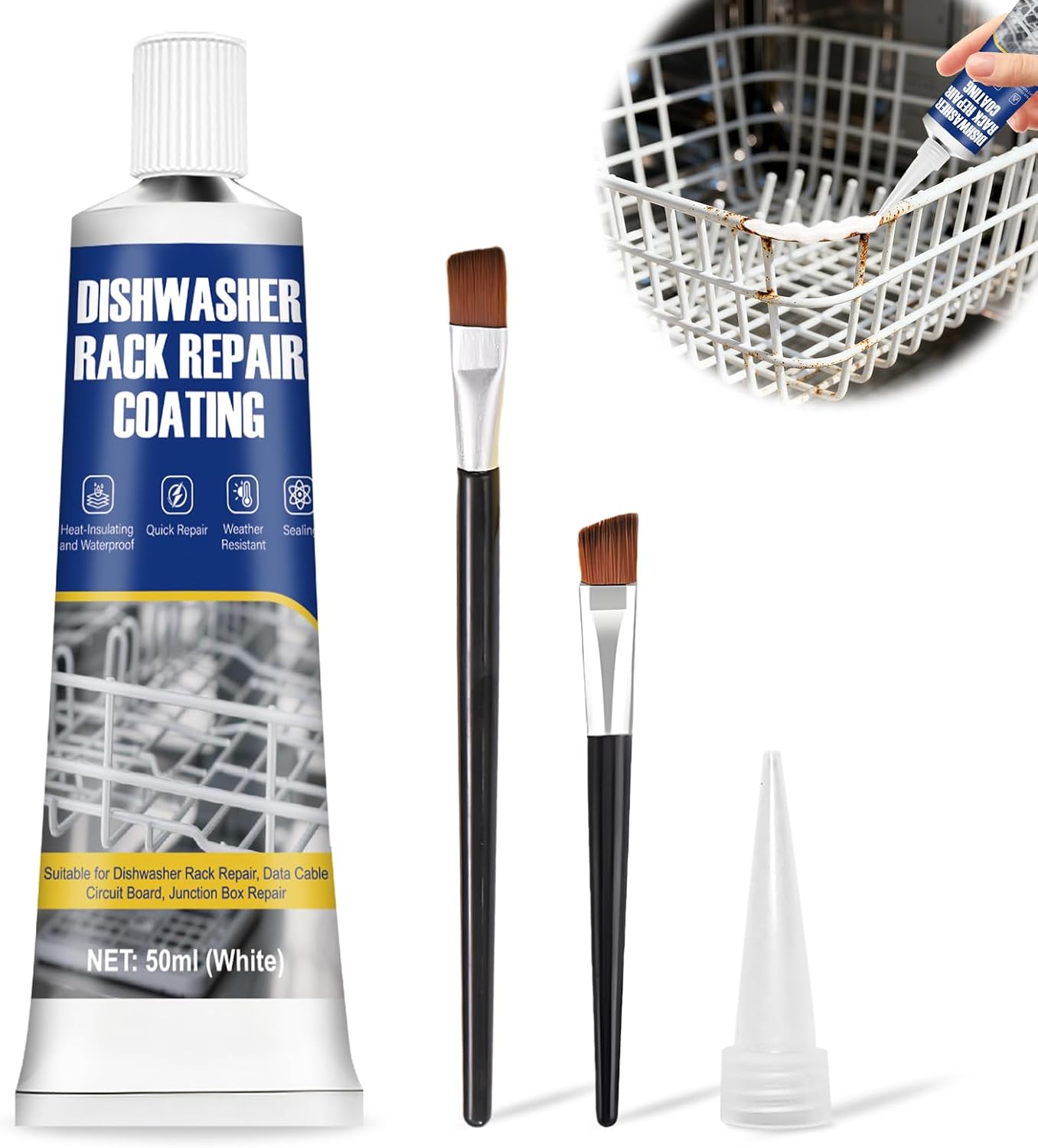 Dishwasher Basket Repair Coating,Dishwasher Cutlery Basket Universal,DishwasherAccessories,Waterproof,Resistant to High&Low Temperatures,Suitable for Repairing dishwasher Racks,White,50ml