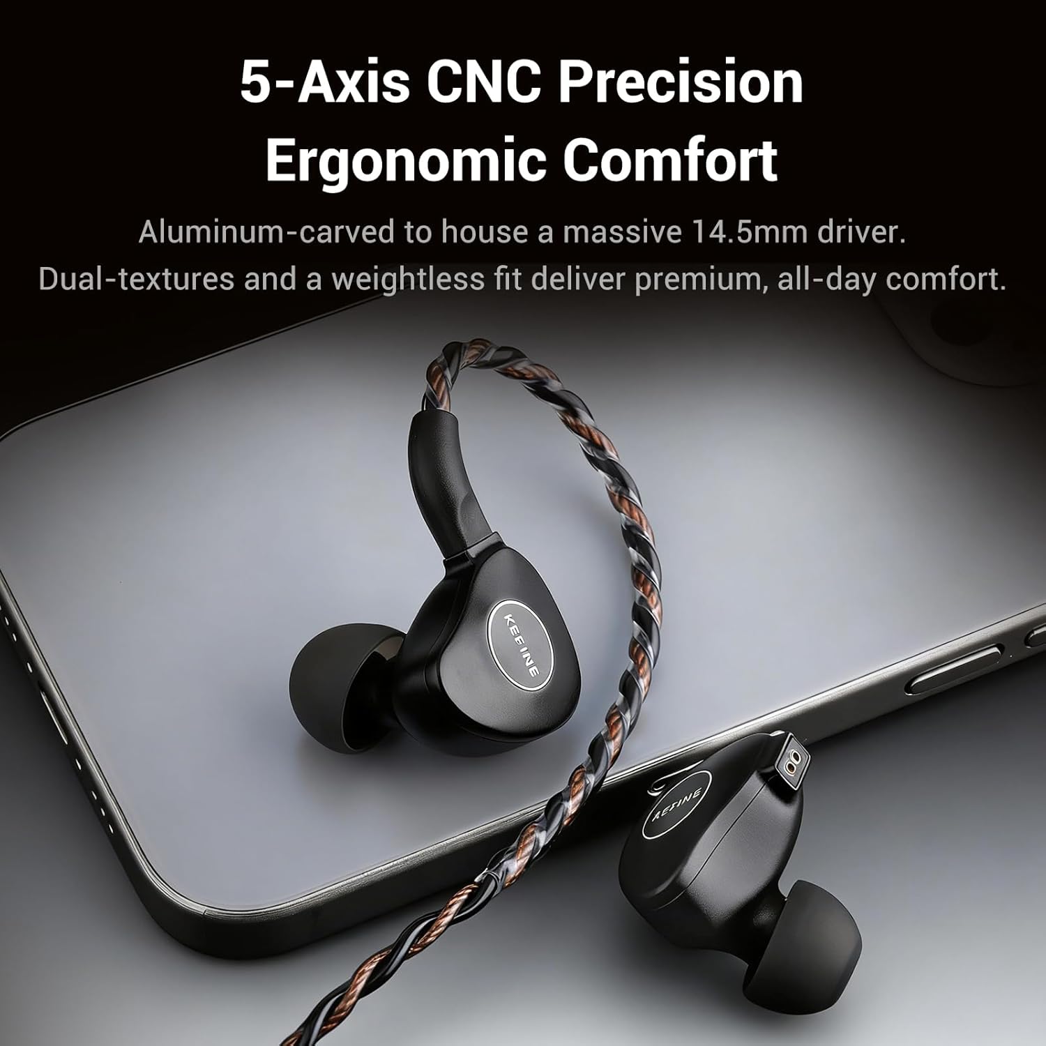 Klanar 14.5mm Planar Magnetic Hi-Fi in-Ear Monitors, Compact Ergonomic IEMs with CNC Aluminum Housing, High-Sensitivity Wired Earbuds with 0.78mm 2-Pin Hybrid Litz Cable for Audiophiles 4.4mm