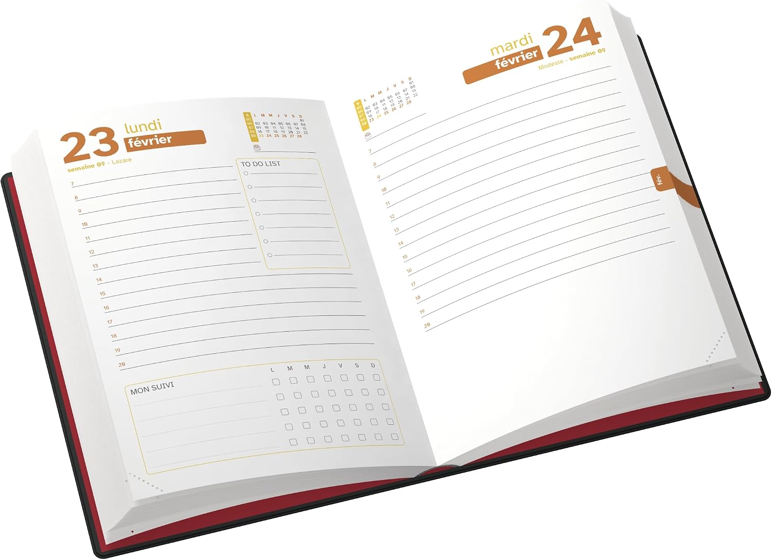 L'ETUDIANT ORIGINAL NOIR Agenda Scolaire 2026 - 2027 - Couverture ouatinée 15x21cm journal - Mise en situation et utilisation