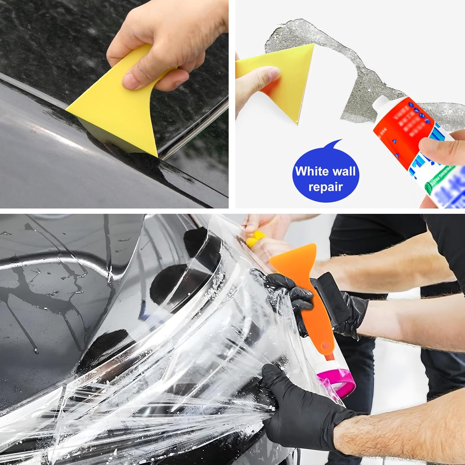 Dickno 4PCS Felt Edge Squeegee Car Wrapping Tool Kit, Vinyl Wrapping Tool Window Tint Kit, Auto Applicator Tool for Vinyl Wrap, Window Tint, Wallpaper, Decal Sticker Installation