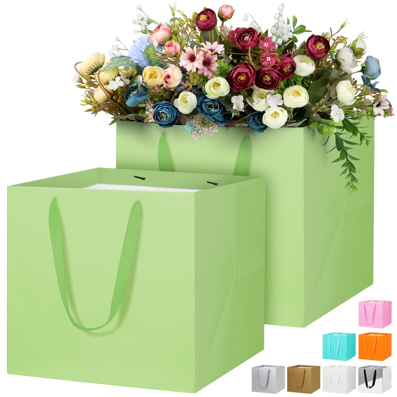LVNRIDS 2 PCS Large Gift Bags Light Green, 30 cm Square Extra Large Paper Gift Bag for Presents Cake Bouquets Wedding Flower Bridesmaid Christening Graduation Birthday Party