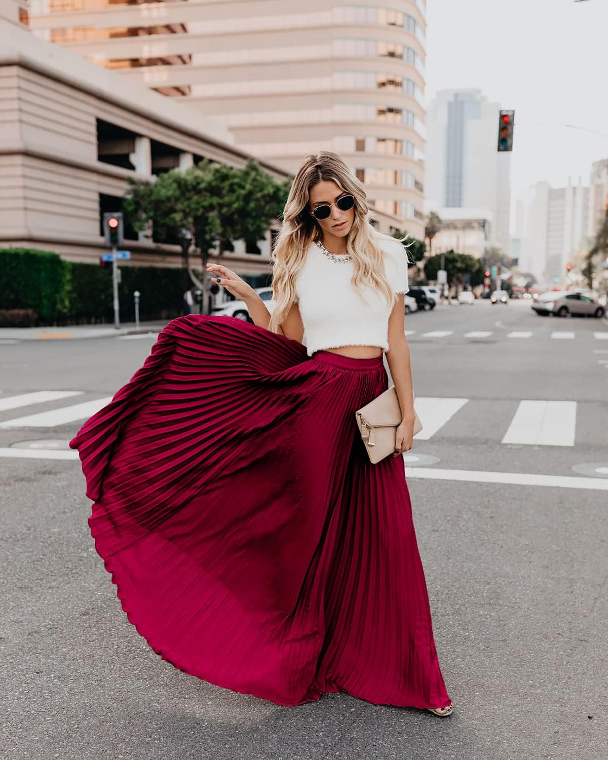 utcoco Women's Elegant Maxi Skirt High Waisted Pleated Chiffon Long Skirts for Women - Image 5