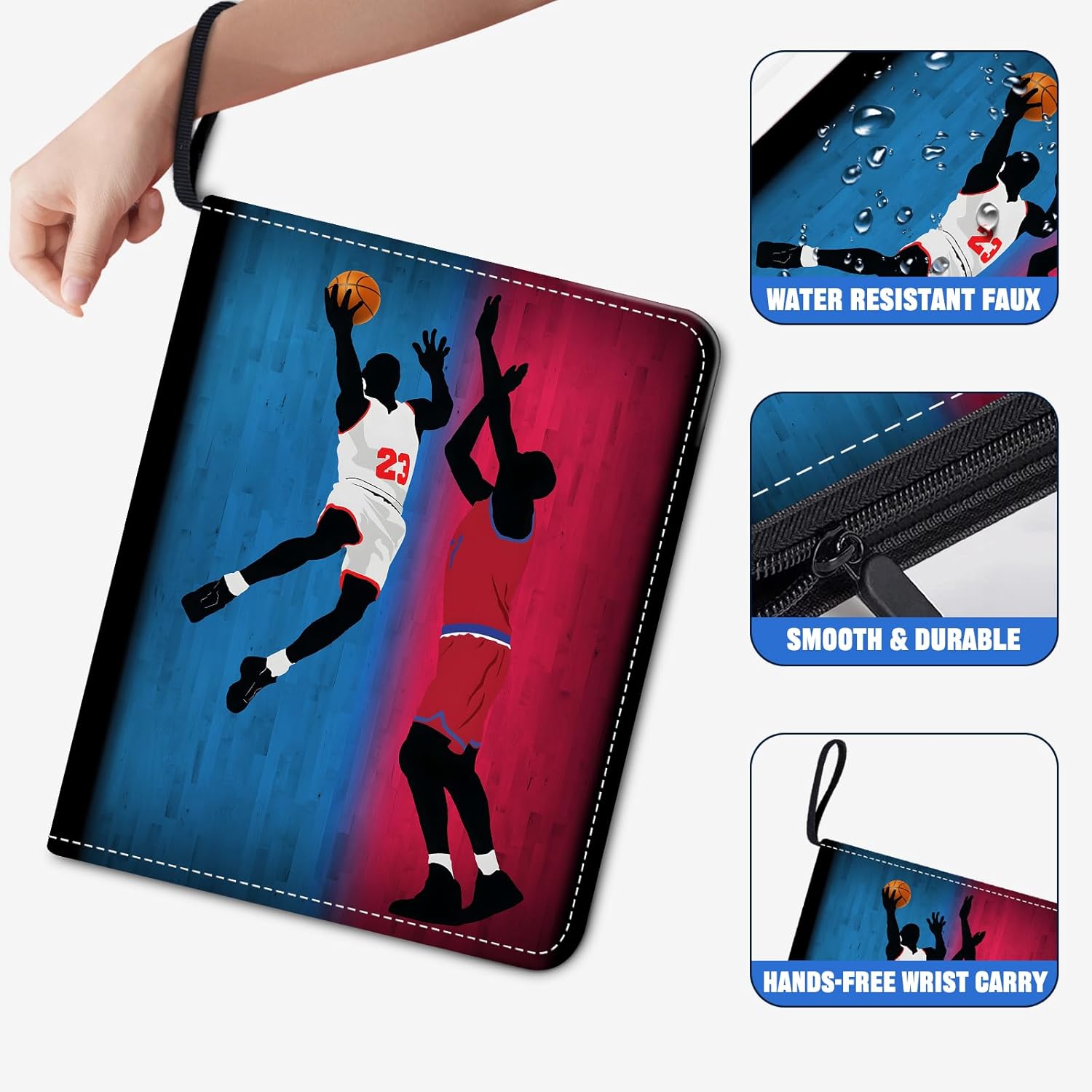 Basketball Card Binder 900 Pockets, 50 Sleeves Trading Card Holder Album, 3-Ring Zippered Sports Card Organizer Display Storage Protectors, Gift for Basketball Card Collectors