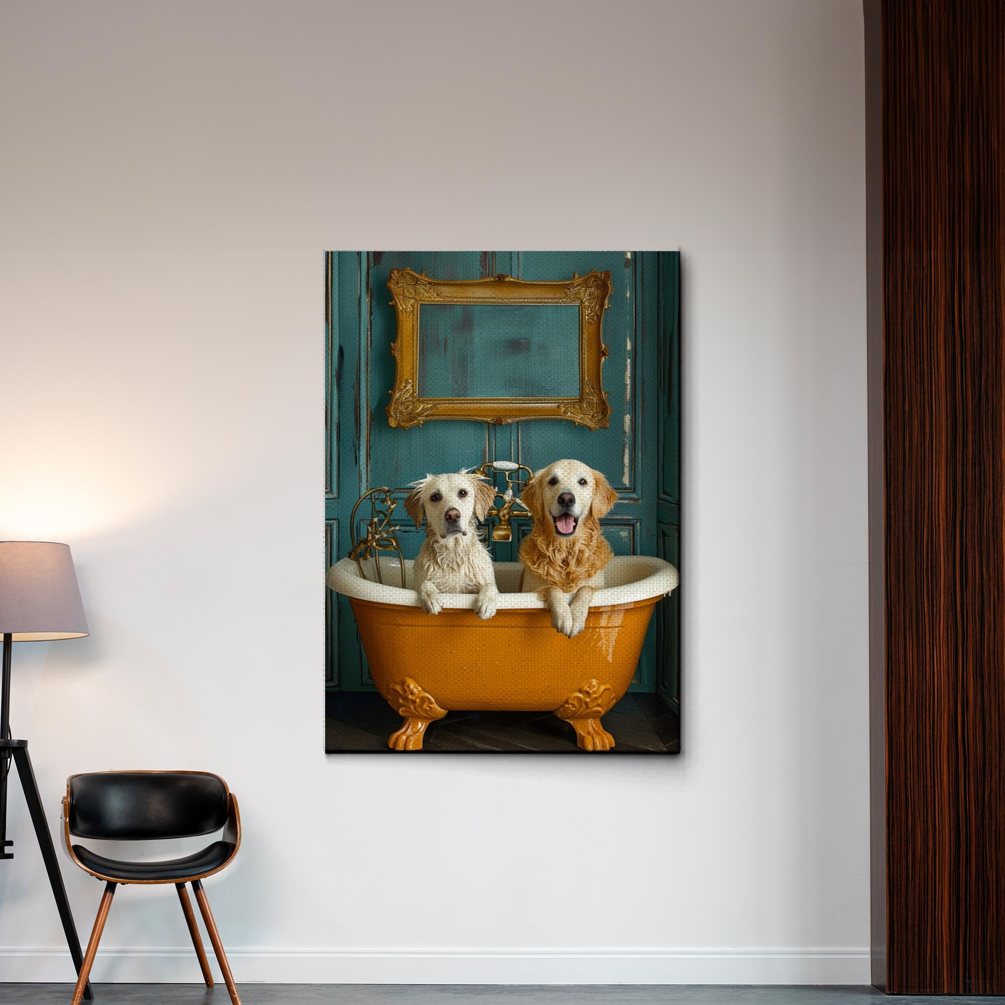 Amazon.com: Two pets in Bathtub, Animal in Tub, Funny Bathroom Art