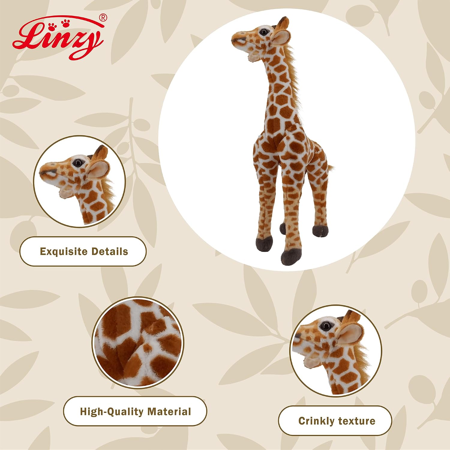 Linzy 21" Jared Giraffe Plush, Standing Stuffed Animal, Soft Realistic Giraffe Toy for Kids Toddlers, Birthday Gift