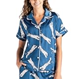 Pajama Top Satin Pajamas Short Sleeve Button-Down Silky Shirt for Women, Girl