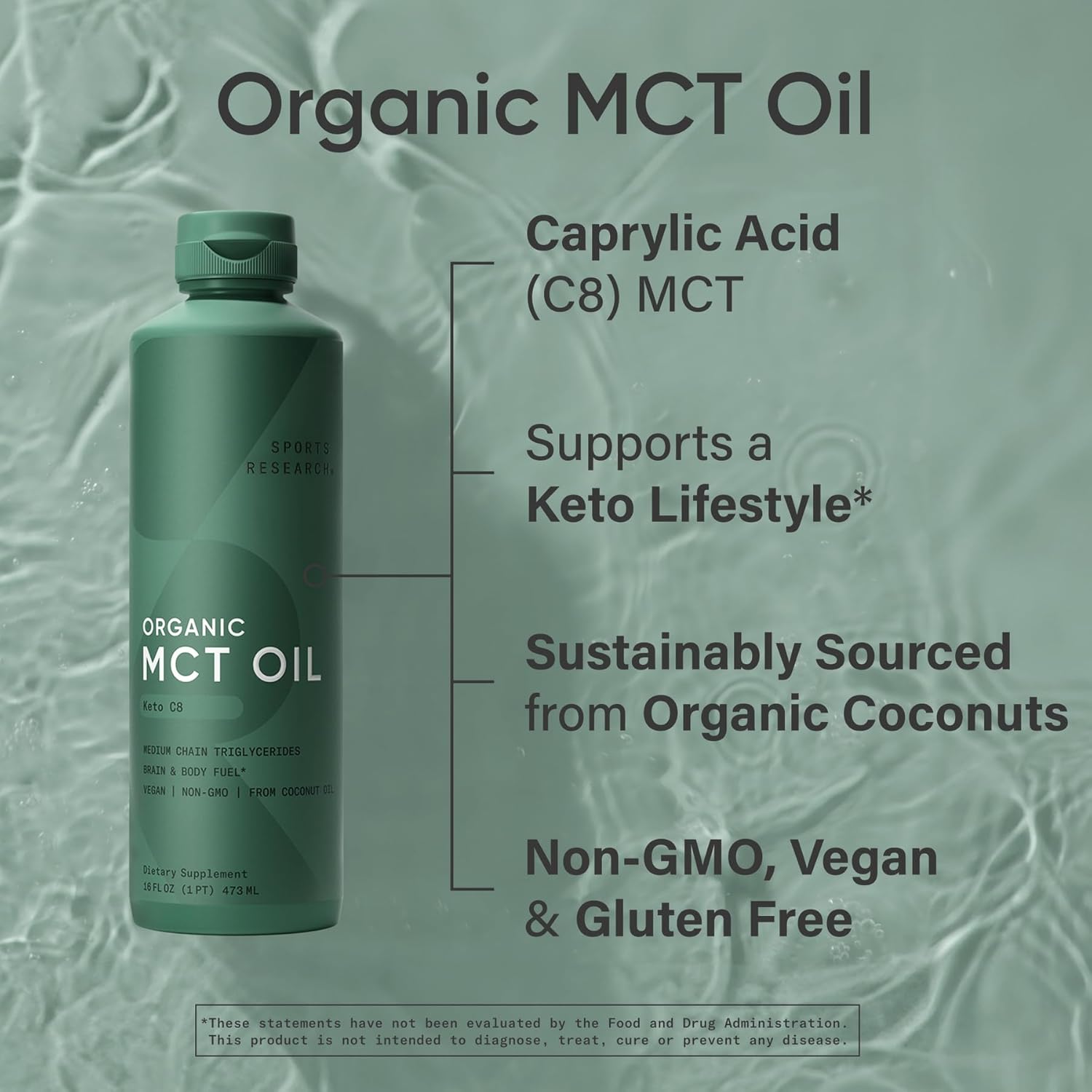 Sports Research Keto MCT Oil from Organic Coconuts - Fatty Acid Fuel for Body + Brain - Single Ingredient C8 Caprylic Acid - Perfect in Coffee, Tea, & More - Non-GMO & Vegan - Unflavored (16 Oz) - Image 4