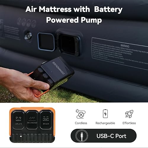 Miniatura 3 de COMMOUDS Colchón de aire Queen con bomba de aire recargable USB incorporada, colchón inflable elevado de 8 pulgadas con almohada incorporada,