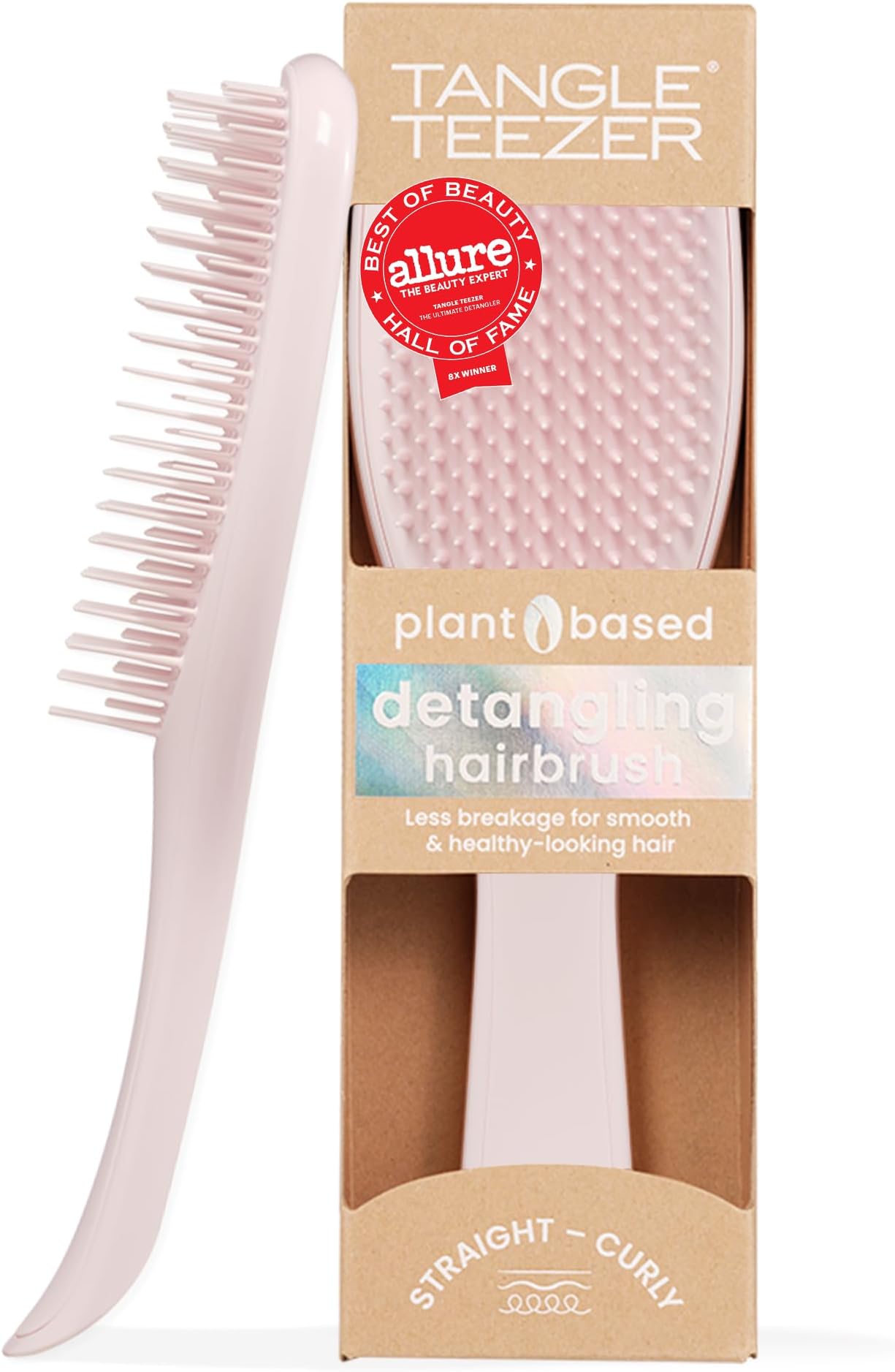 Tangle Teezer Plant Based Ultimate Detangler - Detangling Brush For All Hair Types - Two-Tiered Teeth Reduce Breakage & Eliminate Knots - Marshmallow Pink