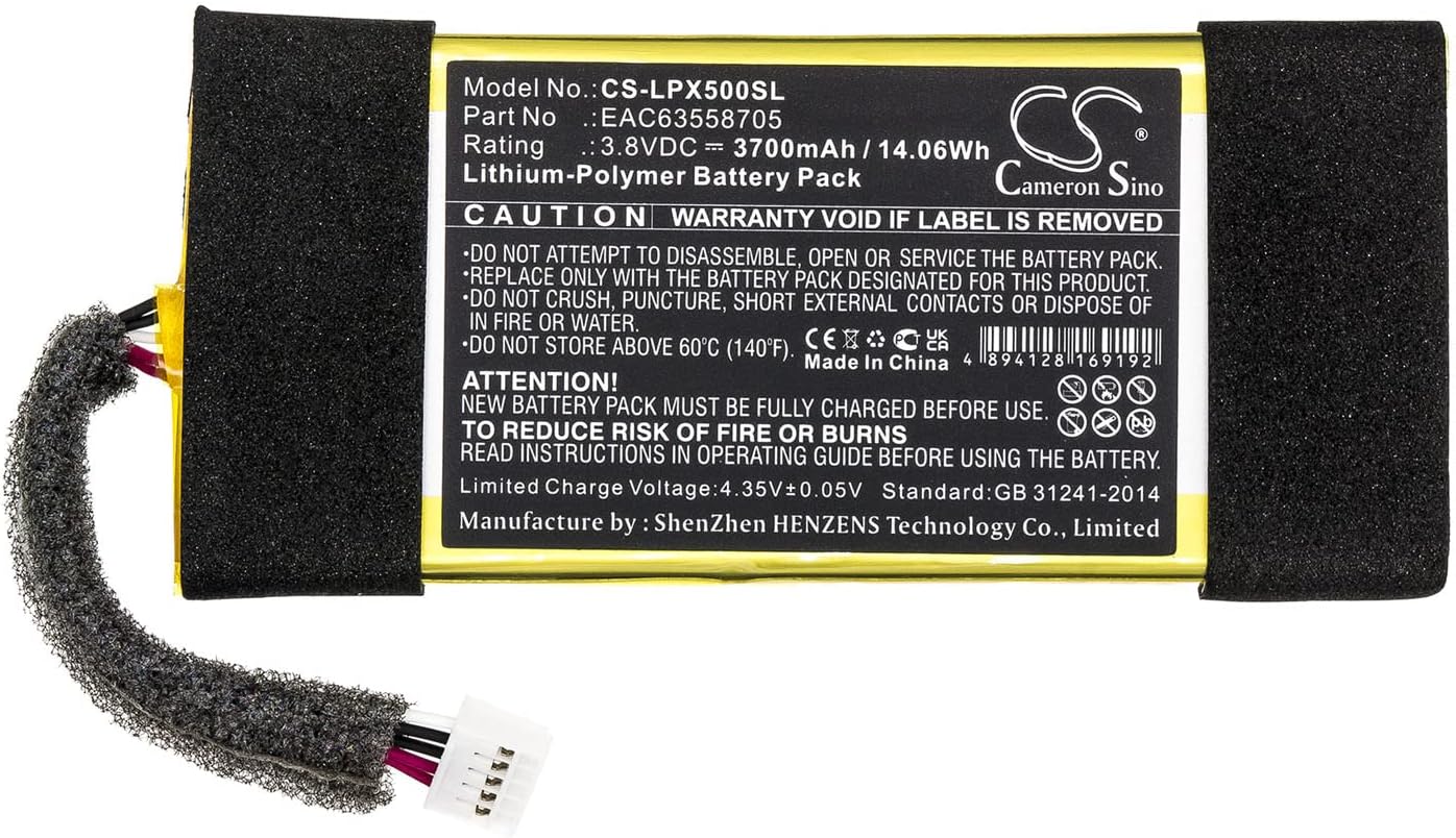 Cameron Sino Battery for LG XBOOM Go PL5 PN:LG EAC63558705 3700mAh / 14.06Wh