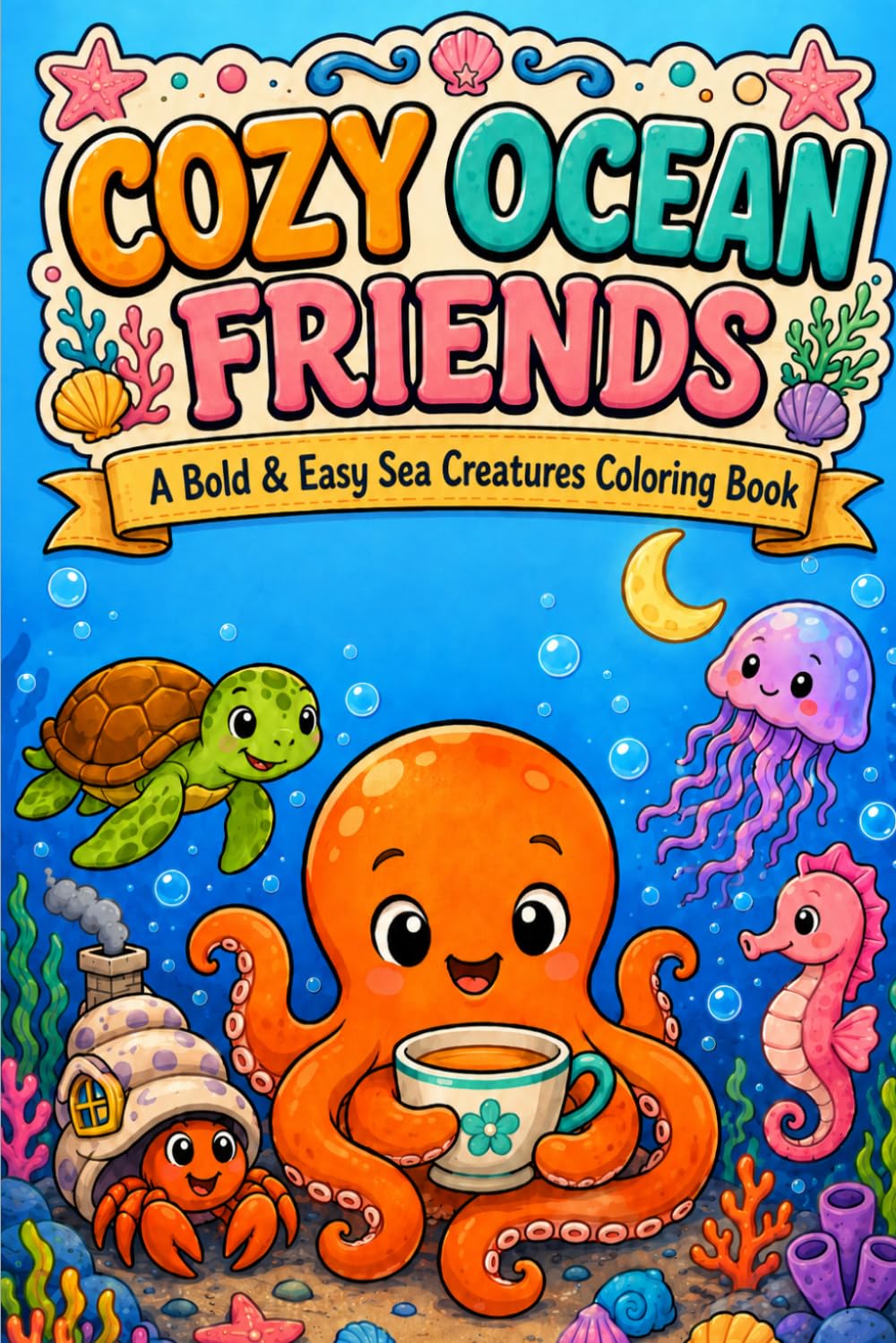 Cozy Ocean Friends: A Bold and Easy Sea Creatures Coloring Book