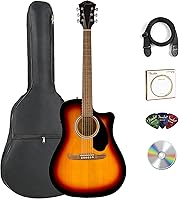 Vista 14 de Fender FA-125CE Dreadnought Cutaway Guitarra Acústica-Eléctrica Negra - Paquete con Funda, Correa, Cuerdas, Púas y DVD Instructivo de Austin Bazaar