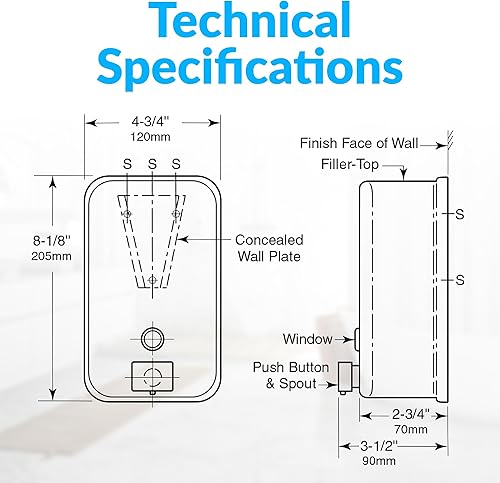 Miniatura 6 de Bobrick 2111 ClassicSeries despachador para jabón para montura sobre superficies 40 onzas acero inoxidable