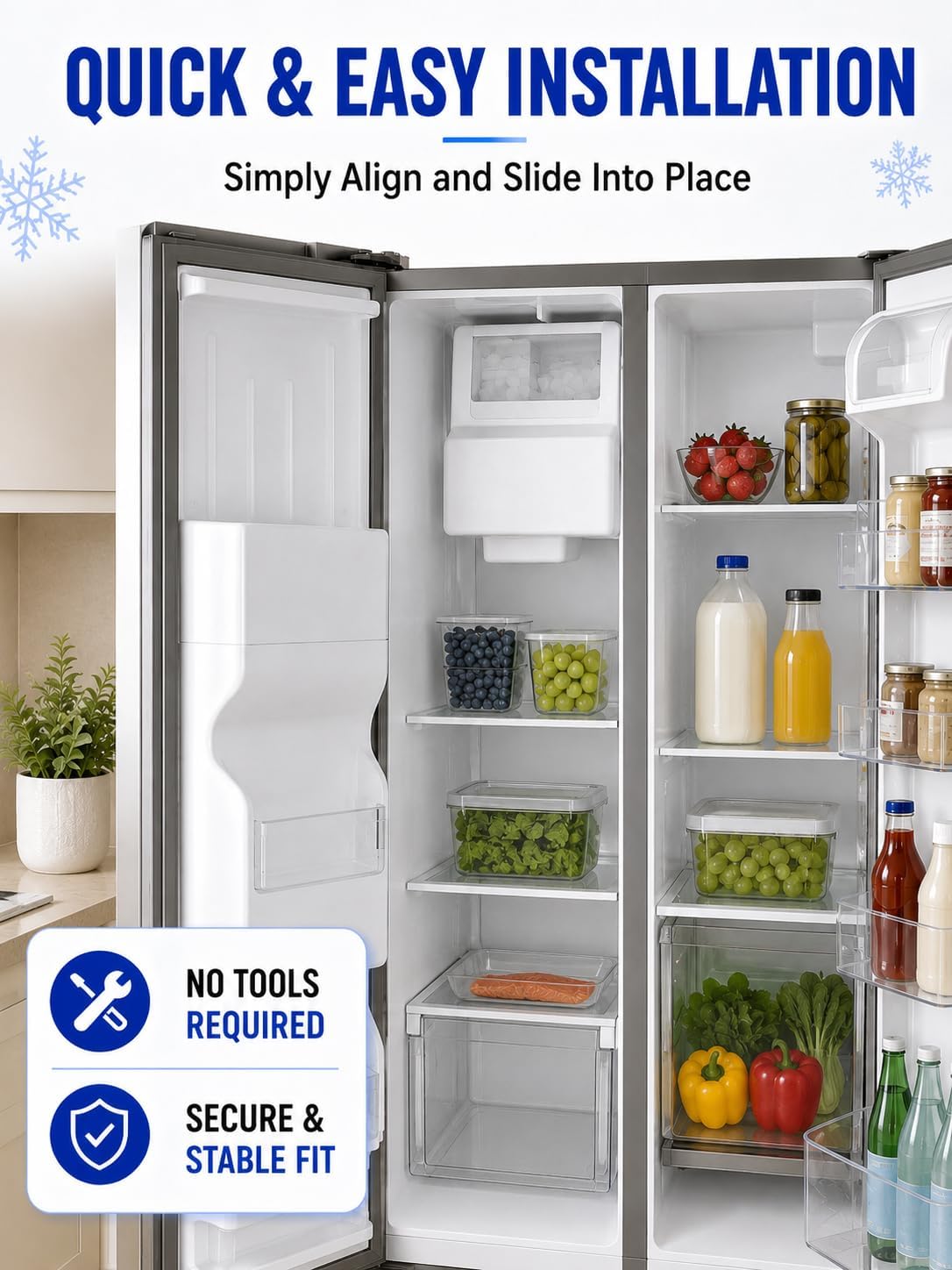 W11130202 Freezer Glass Shelf Replacement for Whirlpool WRS571CIHZ, Refrigerator Glass Shelf Parts, Side by Side Freezer Tempered Glass Shelf WRS571CIHZ04, WRS571CIHZ01, W10527848, 4545865