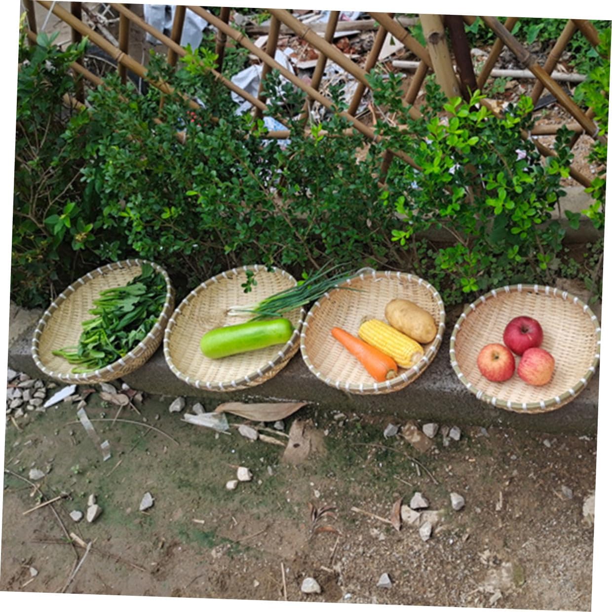 NUOBESTY Bread and Fruit Basket Set, 5pcs Natural Kitchen Organizer for Bun Storage, Food Serving Tray, and Vegetable Washing with Drainage, Home Dining Use