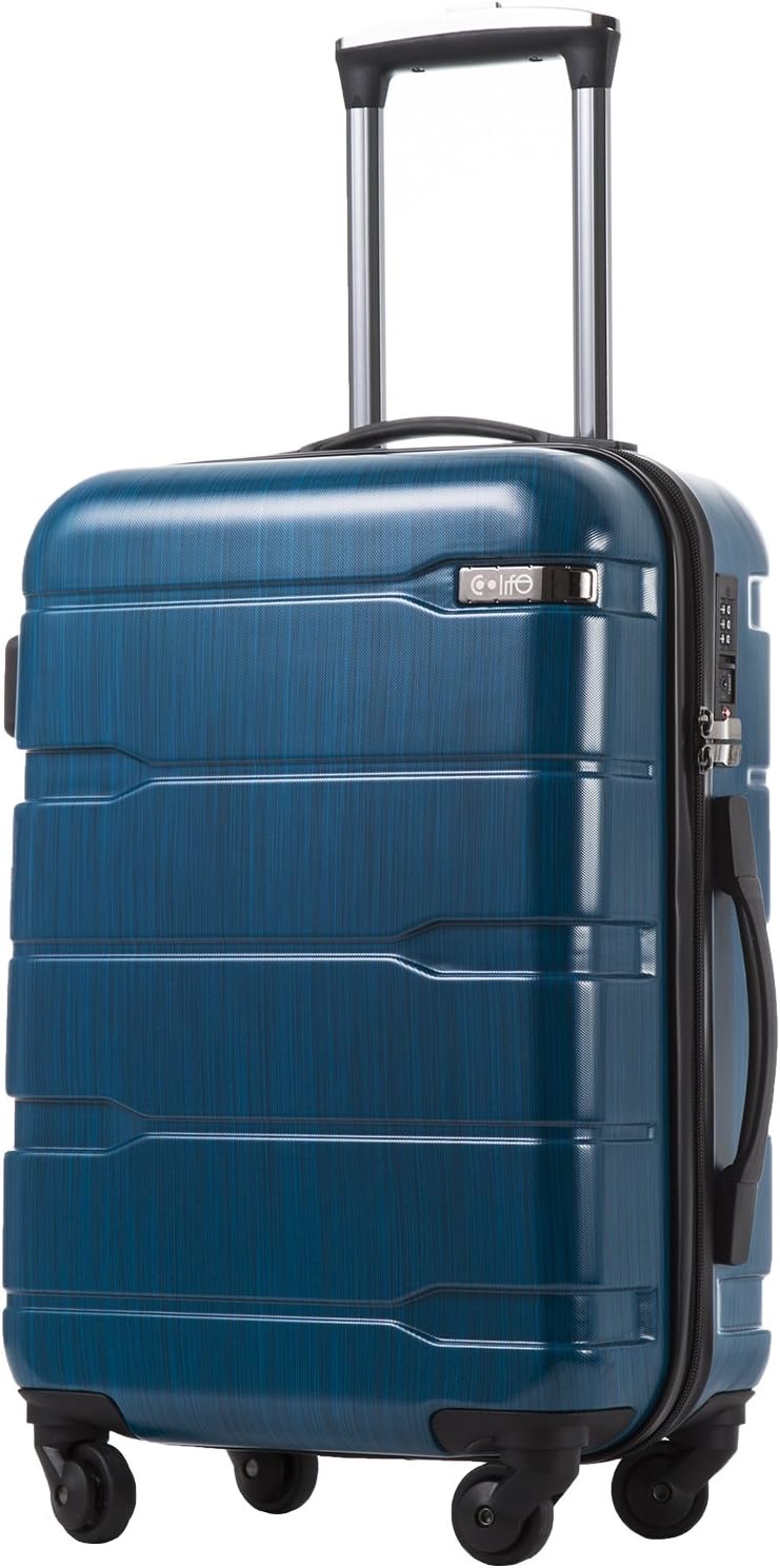 Coolife Luggage Suitcase Piece Set Carry On ABS+PC Spinner Trolley with pocket Compartment Weekend Bag