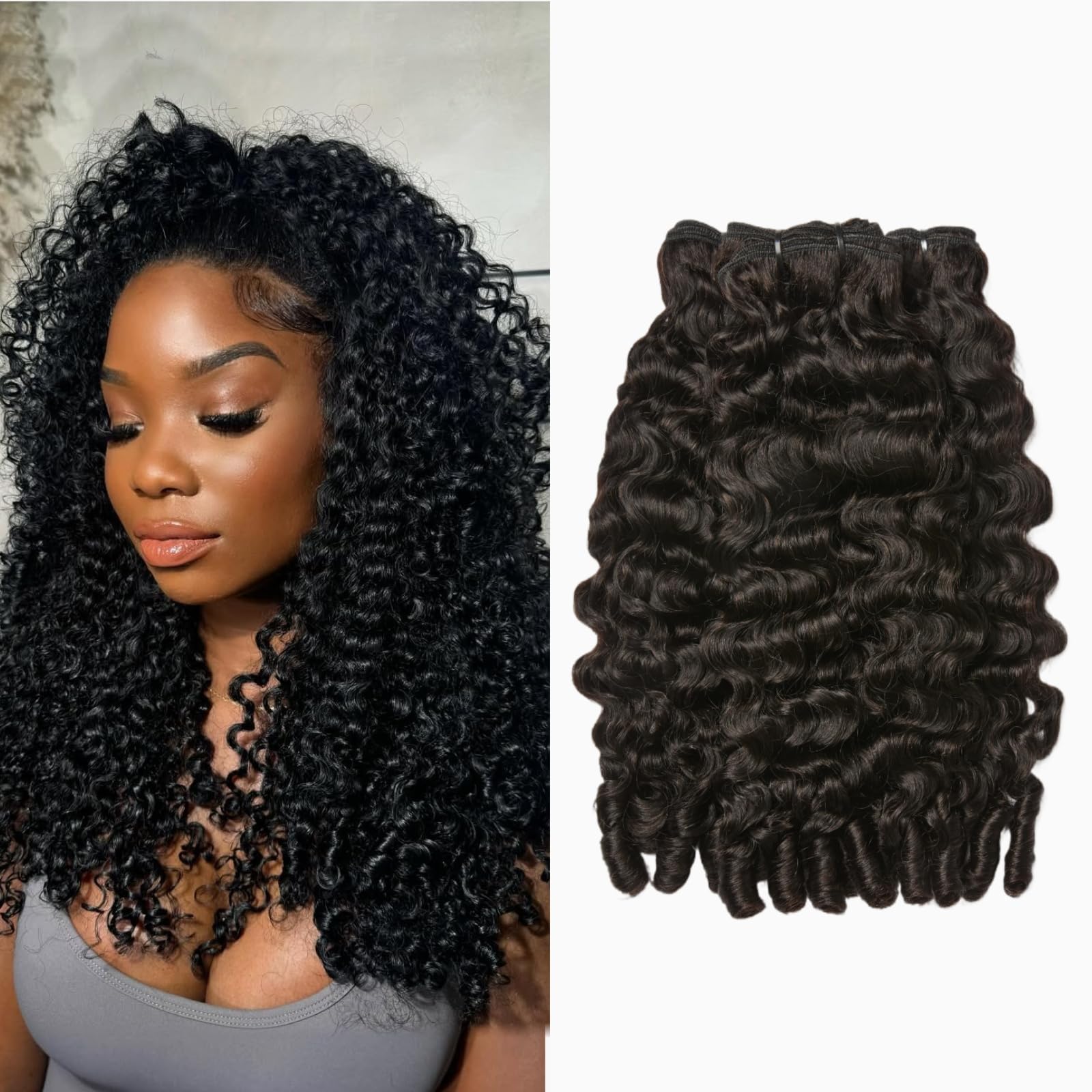 Photo 1 of ASHINE Burmese Curly Bundles Human Hair 16 18 20 inch Natural Black