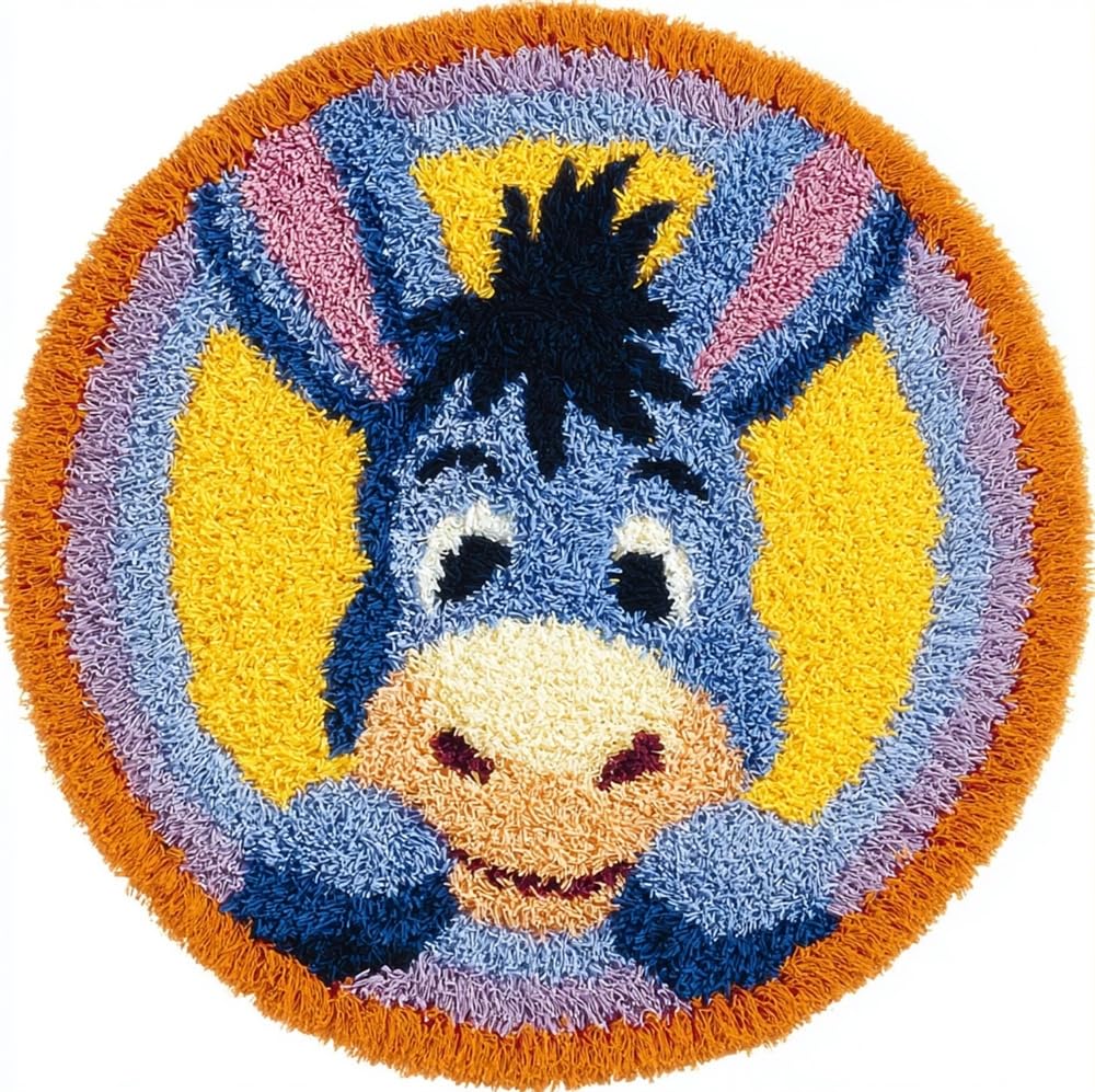 kitphoenix Latch Hook Rug Kit DIY Rug Making Craft for Adults with Color Printed Canvas Cute Donkey 20X20Inch (50X50Cm) Pattern Crochet Embroidery Carpet Set Home Decor