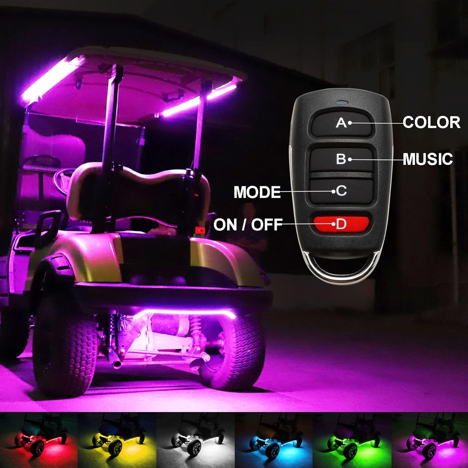 Roykaw Golf Cart Underglow Accent Neon Lighting Kit Standard Million Color LED for EZGO/Club Car/Yamaha Models, Water Resistant Flexible Tubes and Remote Control/APP Control