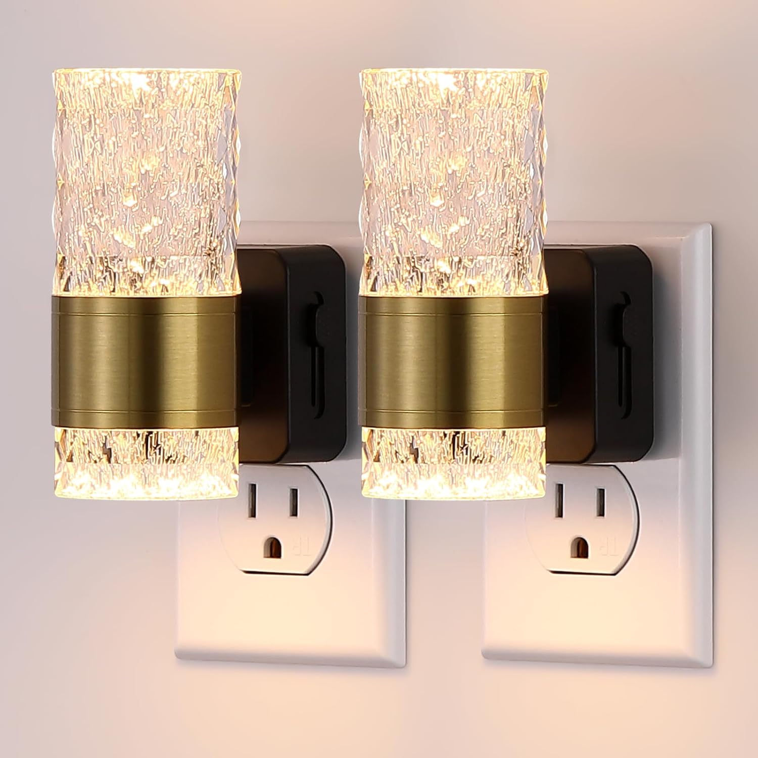 LED Night Lights Plug Into Wall, Dimmable Wall Night Lights 3000K 0-100LM Adjustable Nightlight with Gold Ambiance Lighting for Bathroom, Kitchen, Hallway, Bedroom 2 Pack