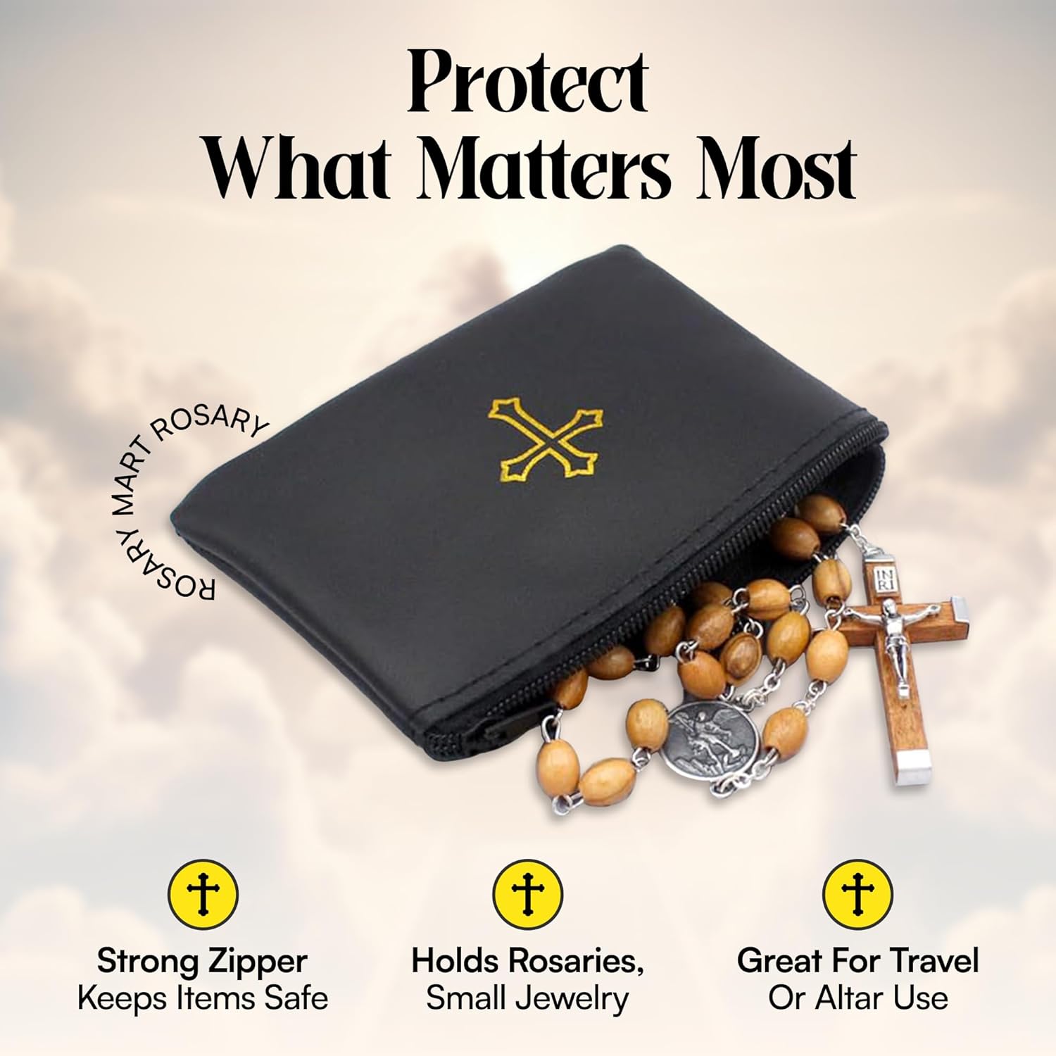 Brown Genuine Leather Rosary Pouch with Cross Imprint and Padre Pio Quote - Image 5