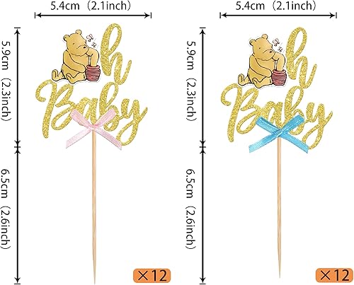 Miniatura 9 de Rsstarxi Paquete de 24 adornos para cupcakes con texto en inglés We Can Bearly Wait (We Can Bearly Wait para cupcakes, oso con purpurina marrón,