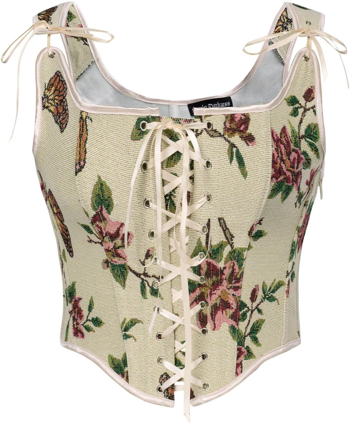 Scarlet Darkness Women Renaissance Floral Bustier Corset Top Victorian Bodice Bodyshaper Beige Butterfly Size 10