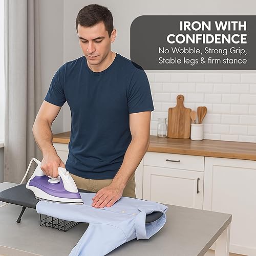 Miniatura 6 de Tabla de planchar con cubierta y almohadilla  Tabla plegable pequeña, tabla de planchar compacta de mesa plegable con relleno, tabla de hierro
