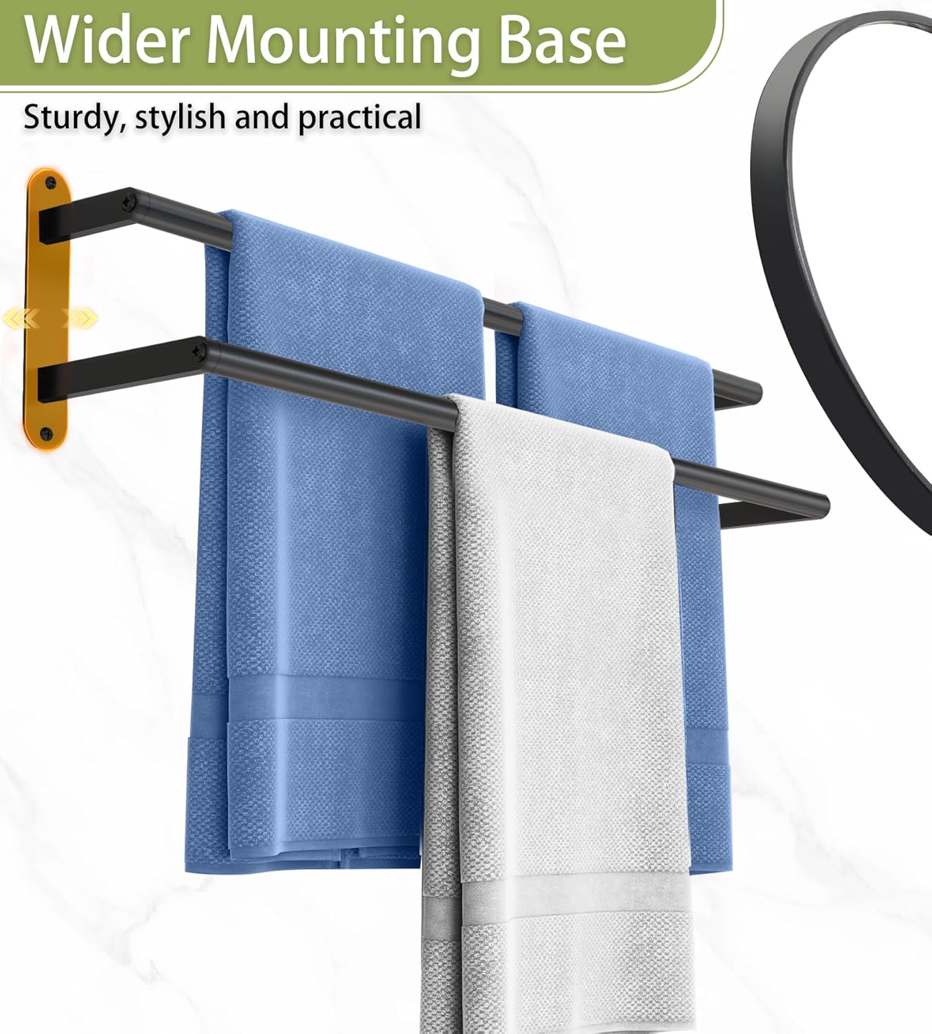 Towel Racks for Bathroom, Double Towel Bar 24Inch, Stainless Steel Bathroom Towel Holder, Double Towel Rod Wall Mounted Towel Hanger, Bathroom Towel Rack(Matte Black) - Image 2