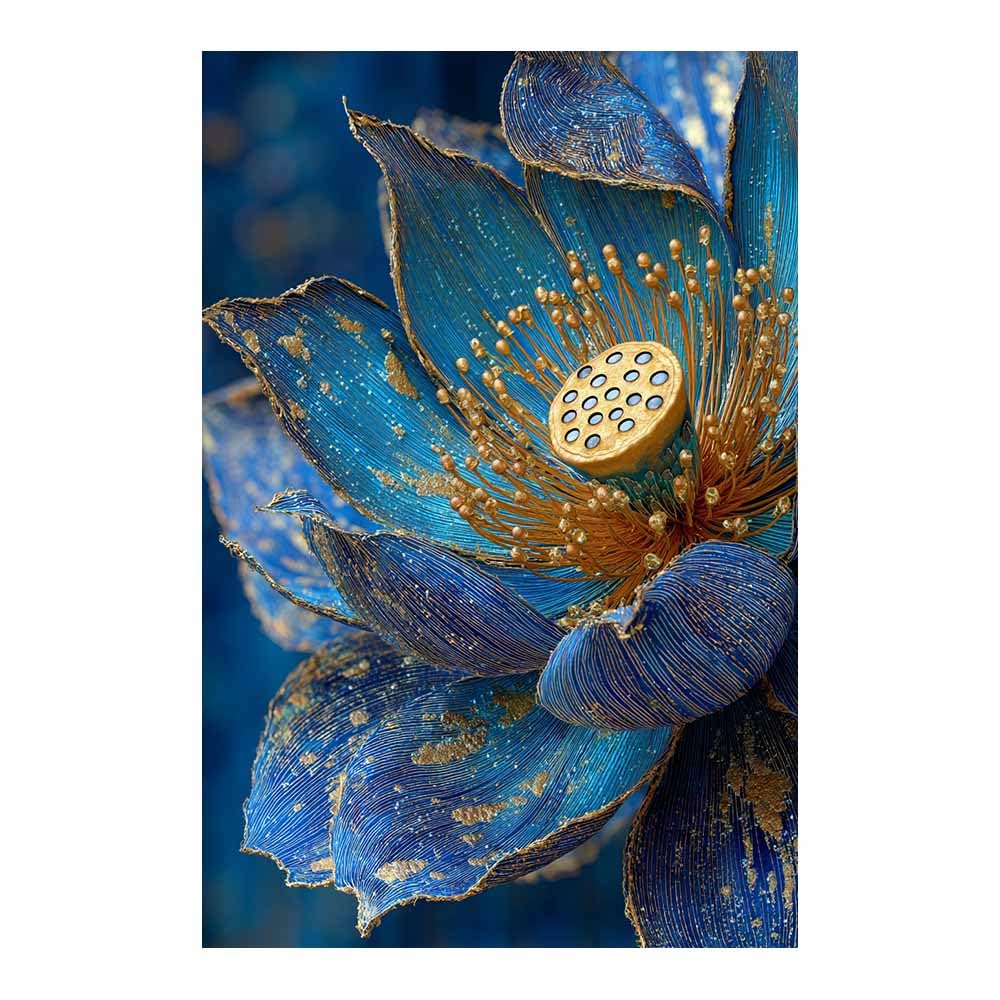 Hoqiu Multicolor Flowers Canvas Blue Lotuses Gold Decor Artwork, Wall Decoration Living Room Bedroom Hallway Stairs Decoration.(Multicolor)-60X80cm Unframed