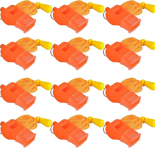 Miniatura 11 de Paquete de 12 silbatos deportivos con cordón para entrenadores, árbitros y oficiales, sonido fuerte y nítido 12 piezas (amarillo)