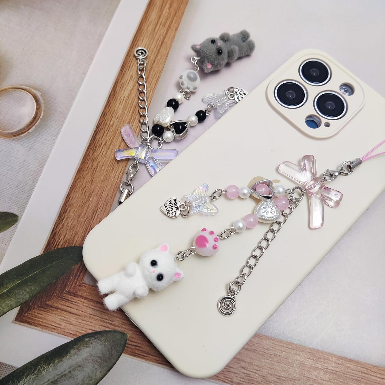 Cute Phone Charms Fuzzy Cat Phone Charm Aesthetic Y2K PhoneStrap Charms for Bag Camera Pendants Decor
